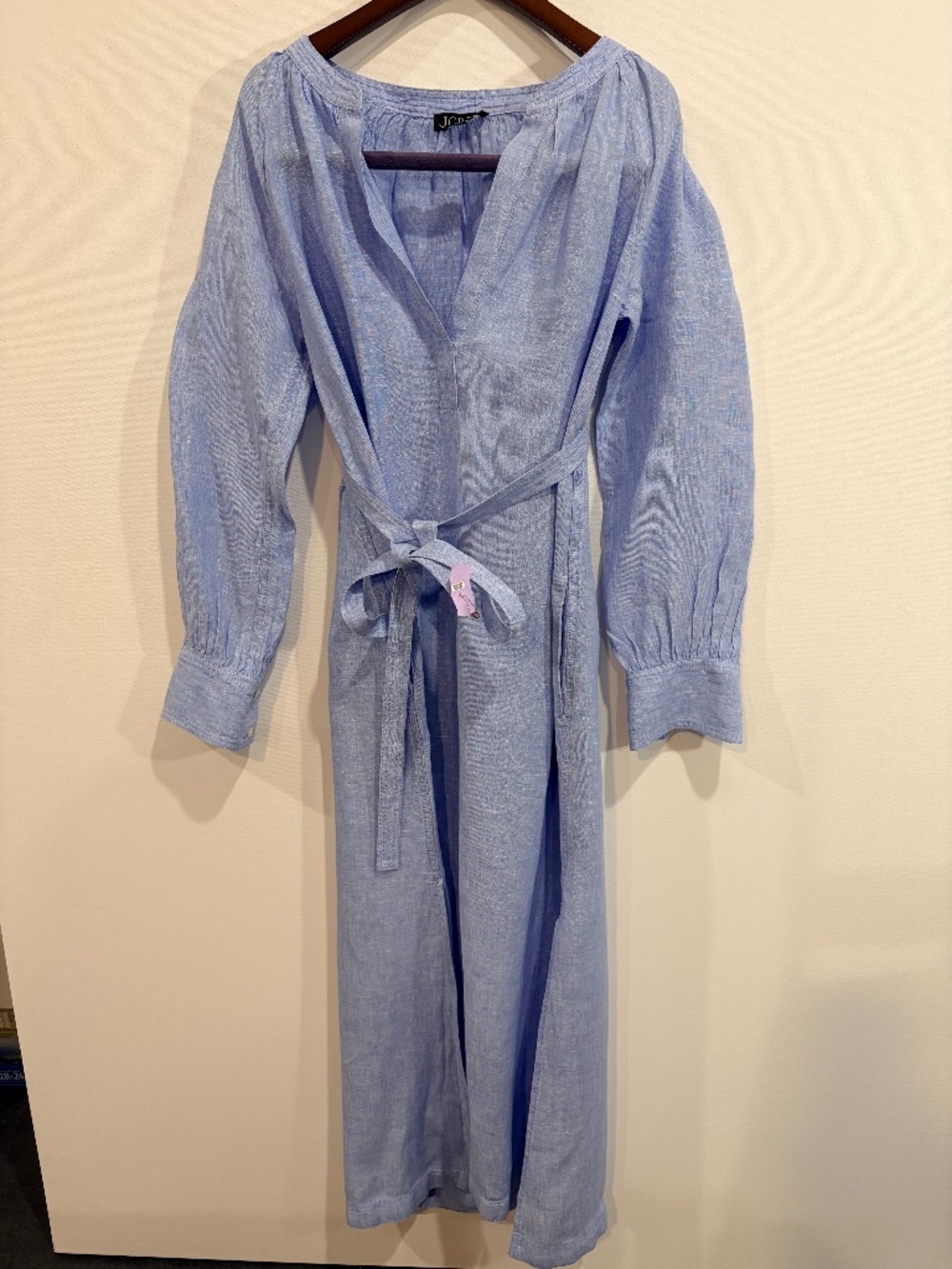J.Crew Blue Linen Belted Midi Dress + Slip Size SP Small Petite